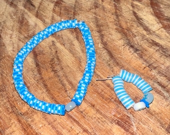 Clay bead bracelet and ring set blue white custom made