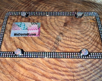 AB effect inset stones Crystal Sparkle Auto Bling Rhinestone License Plate Frame with Swarovski Elements Made by WeCrystalIt