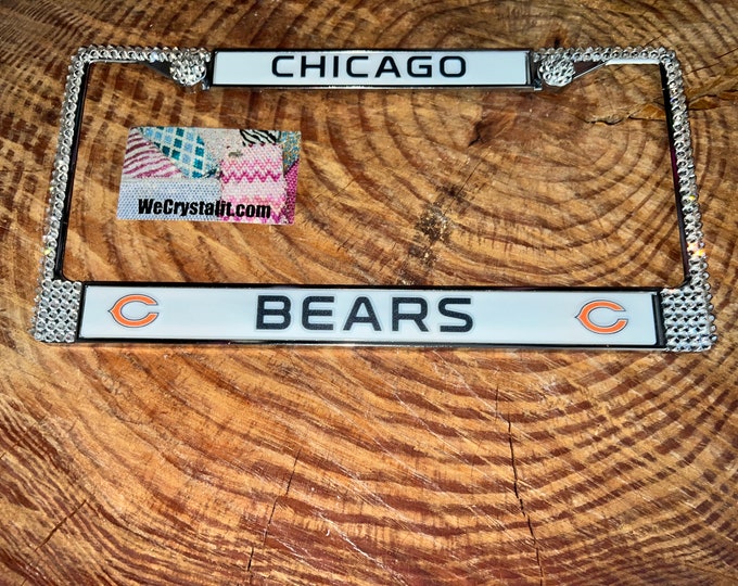Chicago Bears License Crystal Sport Silver Frame Sparkle Auto Bling Rhinestone Plate Frame with Swarovski Elements Made by WeCrystalIt