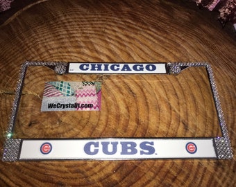 CUBS License Crystal Chicago Sport Silver Frame Sparkle Auto Bling Rhinestone Plate Frame with Swarovski Elements Made by WeCrystalIt