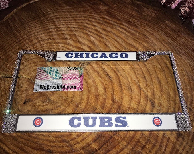 CUBS License Crystal Chicago Sport Silver Frame Sparkle Auto Bling Rhinestone Plate Frame with Swarovski Elements Made by WeCrystalIt