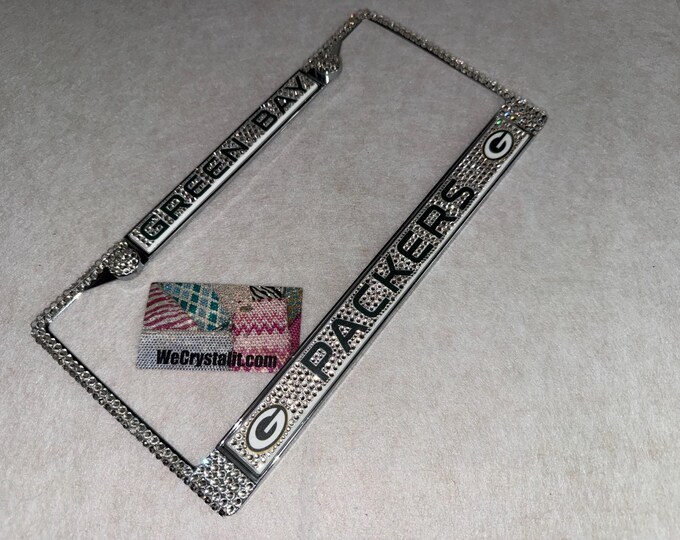 Green Bay Packers  License Clear Crystal Sport football Frame Sparkle Auto Bling Rhinestone Plate Frame with Swarovski Elements Made WeCrys