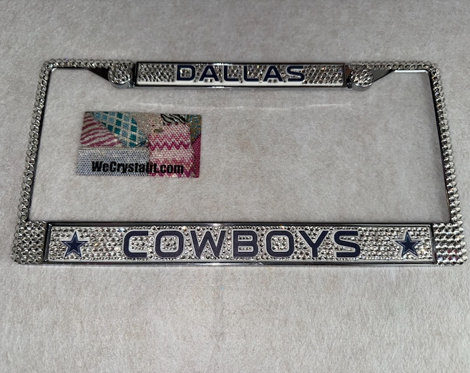 Dallas Cowboys License Clear Crystal Sport Football Frame Sparkle Auto Bling Rhinestone Plate Frame with Swarovski Elements Made WeCrys