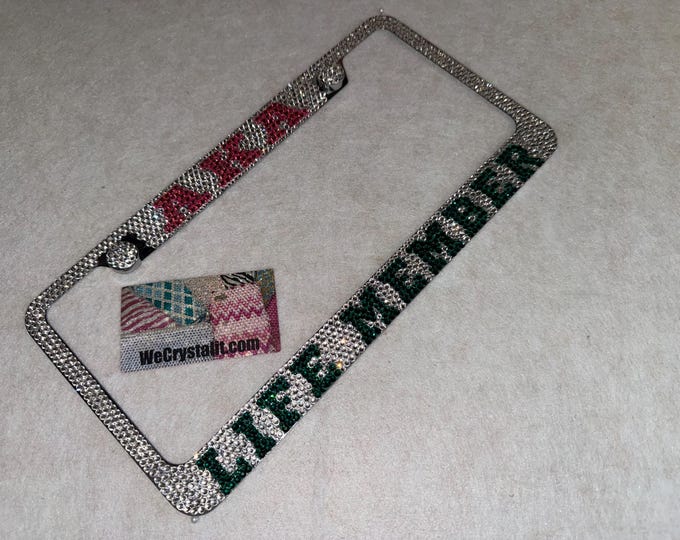 AKA Life Member  Crystal Sparkle Auto Bling Rhinestone  License Plate Frame with Swarovski Elements Made by WeCrystalIt