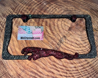 Jaguar Crystal Black Diamond Red Sparkle Auto Bling Rhinestone  License Plate Frame with Swarovski Elements Made by WeCrystalIt