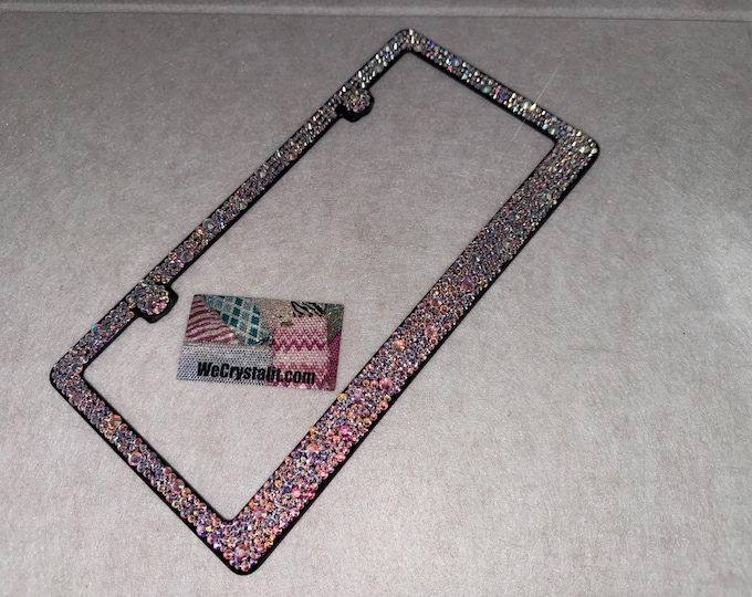 AB Aurora Borealis Bumpie on Black Frame Crystal Auto Bling Rhinestone License Plate Frame with 100% Swarovski Crystals Made by WeCrystalIt