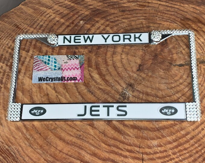 New York Jets License Crystal Football Frame Sparkle Auto Bling Rhinestone License Plate Frame with Swarovski Elements Made by WeCrystalIt