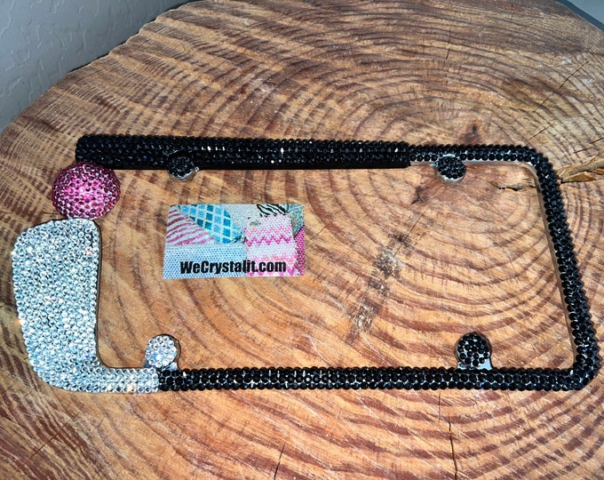 Golf Club Pink Ball Crystal Sparkle Auto Bling Rhinestone License Plate Frame with Swarovski Elements Made by WeCrystalIt