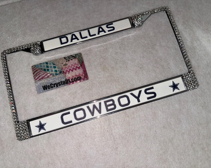 Dallas Cowboys Football License Crystal Sport Silver Frame Sparkle Auto Bling Rhinestone Plate Frame with Swarovski Elements WeCrystalit