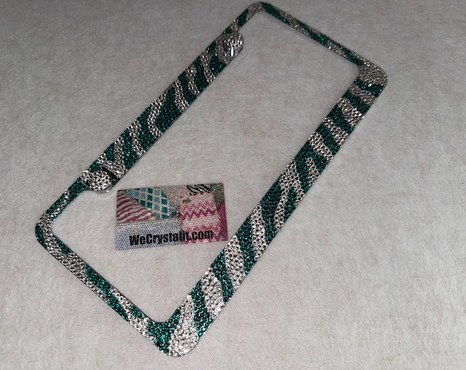 Zebra Crystal Blue Ziercon / White  Sparkle Auto Bling Rhinestone  License Plate Frame with Swarovski Elements Made by WeCrystalIt