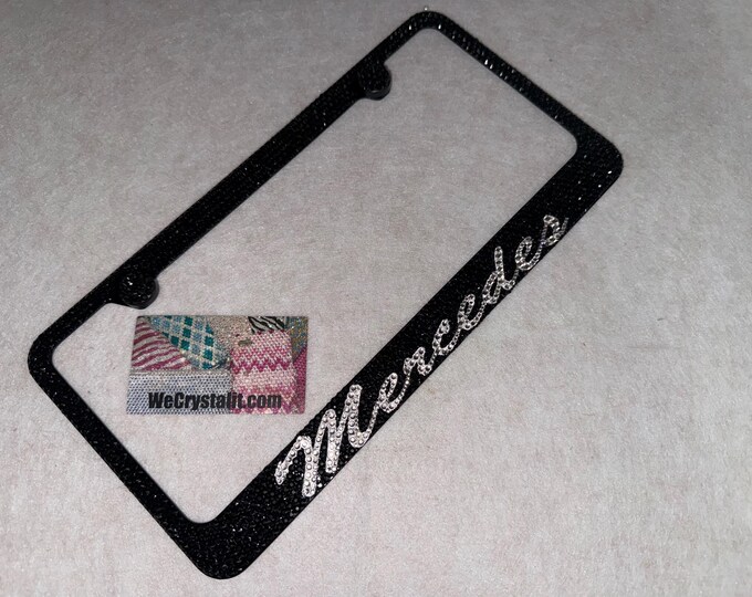 Mercedes Jet Black Crystal Sparkle Auto Bling Rhinestone License Plate Frame with Swarovski Elements Made by WeCrystalIt