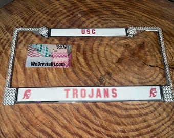 USC Trojans Sport Football Frame Crystal Sparkle Auto Bling Rhinestone  License Plate Frame with Swarovski Elements Made by WeCrystalIt
