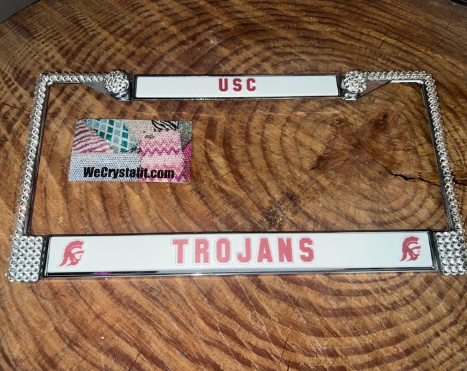 USC Trojans Sport Football Frame Crystal Sparkle Auto Bling Rhinestone  License Plate Frame with Swarovski Elements Made by WeCrystalIt
