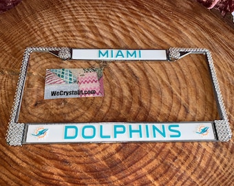 Miami Dolphins License Crystal Sport Silver Frame Sparkle Auto Bling Rhinestone Plate Frame with Swarovski Elements