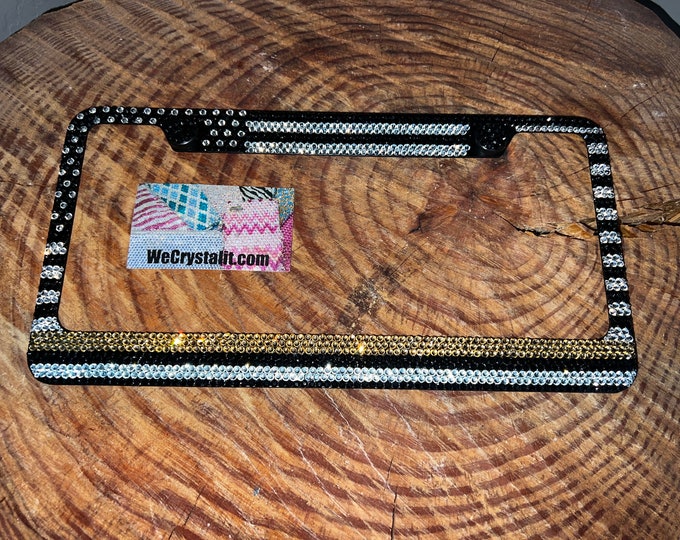Police & 911 dispatcher thin line Flag Crystal Sparkle Auto Bling Rhinestone License Plate Frame with Swarovski Elements Made by WeCrystalIt
