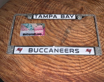 Tampa Bay Buccaneers License Crystal Sport Silver Frame Sparkle Auto Bling Rhinestone Plate Frame with Swarovski Elements Made by WeCrystali