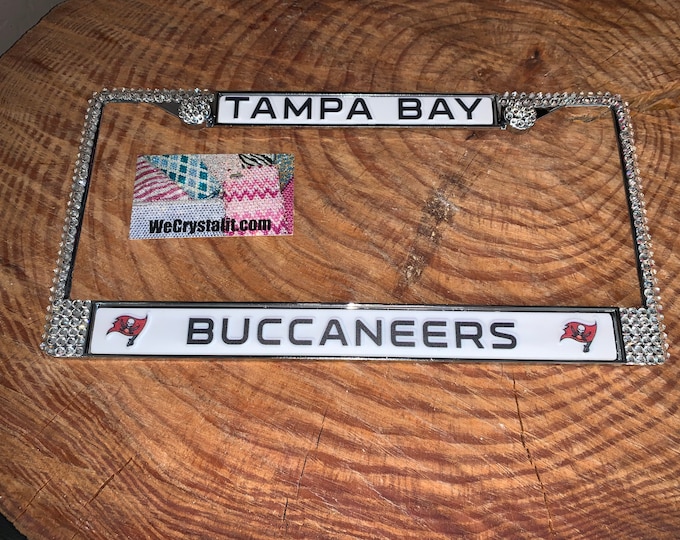 Tampa Bay Buccaneers License Crystal Sport Silver Frame Sparkle Auto Bling Rhinestone Plate Frame with Swarovski Elements Made by WeCrystali