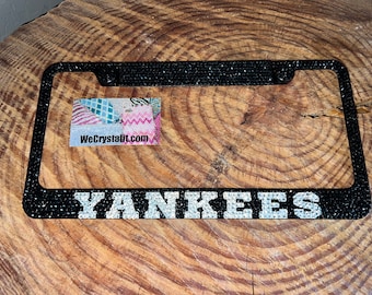 New York Yankees Black Crystal Sparkle Baseball Auto Bling Rhinestone  License Plate Frame with Swarovski Elements Made by WeCrystalIt