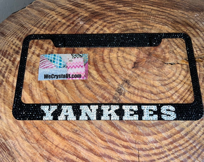 New York Yankees Black Crystal Sparkle Baseball Auto Bling Rhinestone  License Plate Frame with Swarovski Elements Made by WeCrystalIt
