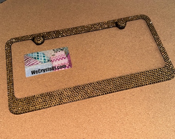 Gold light topaz on black Crystal Sparkle Auto Bling Rhinestone  License Plate Frame with Swarovski Elements Made by WeCrystalIt