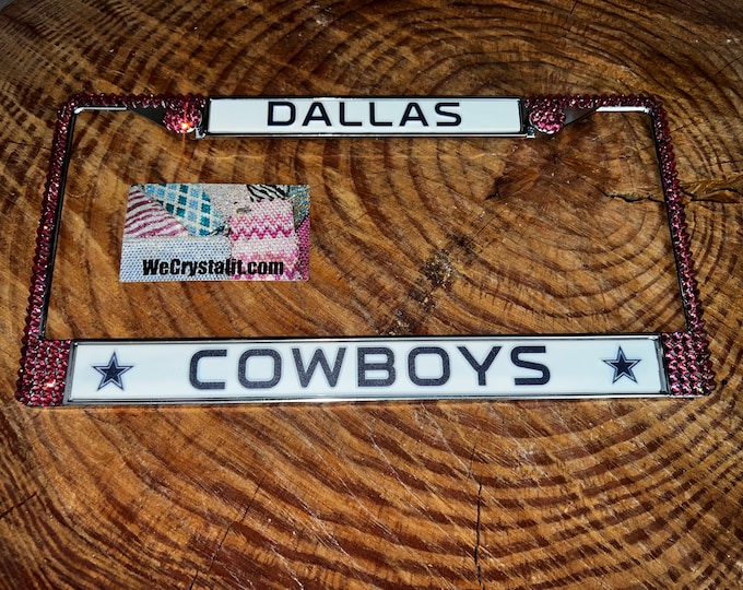 Dallas Cowboys pink Football License Crystal Sport Silver Frame Sparkle Auto Bling Rhinestone Plate Frame with Swarovski Elements WeCrystali