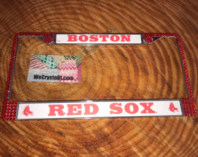 Red Sox License Red Crystal Boston Baseball Frame Sparkle Auto Bling Rhinestone Plate Frame with Swarovski Elements Made by WeCrystalIt