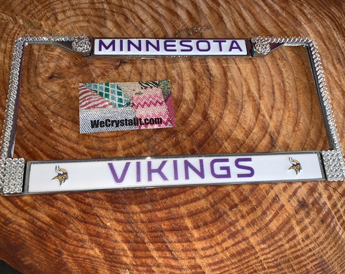 Minnesota Vikings License Crystal Sport Silver Frame Sparkle Auto Bling Rhinestone Plate Frame with Swarovski Elements Made by WeCrystalit