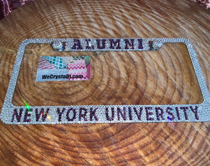 New York university Alumni Crystal Sparkle Auto Bling Rhinestone License Plate Frame with Swarovski Elements Made by WeCrystalIt