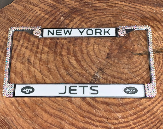 New York Jets AB License Crystal Football Frame Sparkle Auto Bling Rhinestone License Plate Frame with Swarovski Elements Made by WeCrystalI