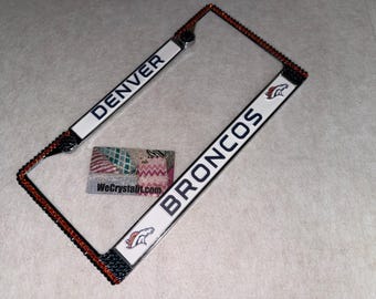 Denver Broncos Football License Crystal Sport Silver Frame Sparkle Auto Bling Rhinestone Plate Frame with Swarovski Elements Made by WeCryst