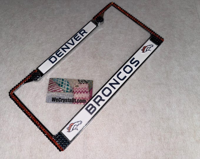 Denver Broncos Football License Crystal Sport Silver Frame Sparkle Auto Bling Rhinestone Plate Frame with Swarovski Elements Made by WeCryst