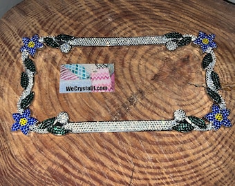 Sapphire Blue Daisy Flower Crystal Sparkle Auto Bling Rhinestone  License Plate Frame with Swarovski Elements Made by WeCrystalIt
