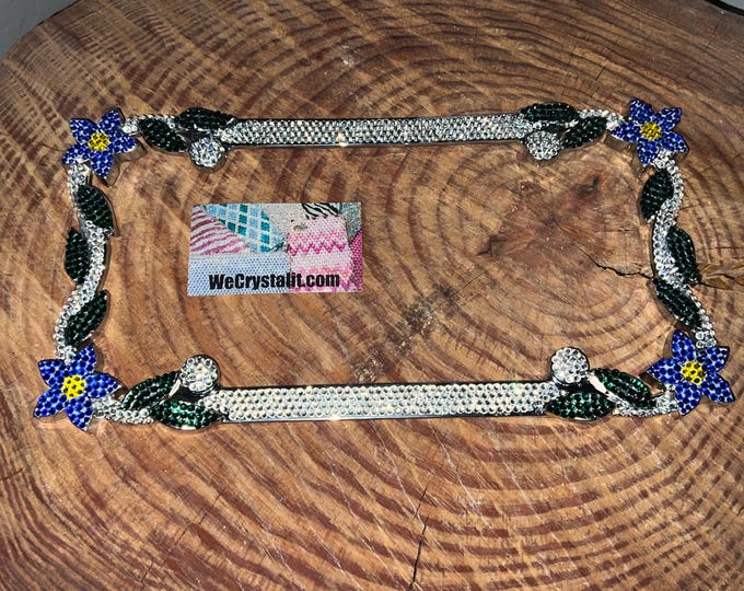 Sapphire Blue Daisy Flower Crystal Sparkle Auto Bling Rhinestone  License Plate Frame with Swarovski Elements Made by WeCrystalIt