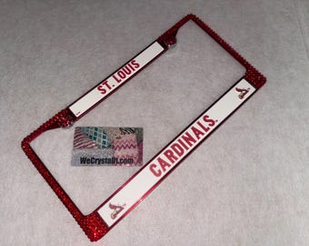 St Louis Cardinals License Crystal Sport on Red Frame Sparkle Auto Bling Rhinestone Plate Frame with Swarovski Element by WeCrystalIt
