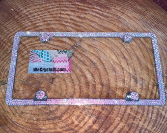 AB Aurora Borealis  color effect Crystal Sparkle Auto Bling Rhinestone  License Plate Frame with Swarovski Elements Made by WeCrystalIt