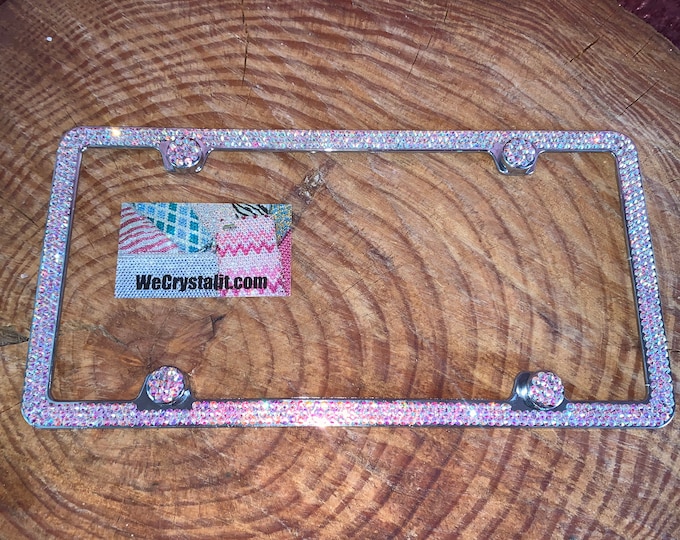 AB Aurora Borealis  color effect Crystal Sparkle Auto Bling Rhinestone  License Plate Frame with Swarovski Elements Made by WeCrystalIt