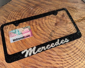 Mercedes Jet Black Crystal Sparkle Auto Bling Rhinestone License Plate Frame with Swarovski Elements Made by WeCrystalIt