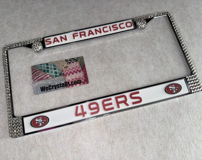 49ers 49 ers San Francisco License Crystal Sport Frame Sparkle Auto Bling Rhinestone Plate Frame with Swarovski Crystals Made by WeCrystalt