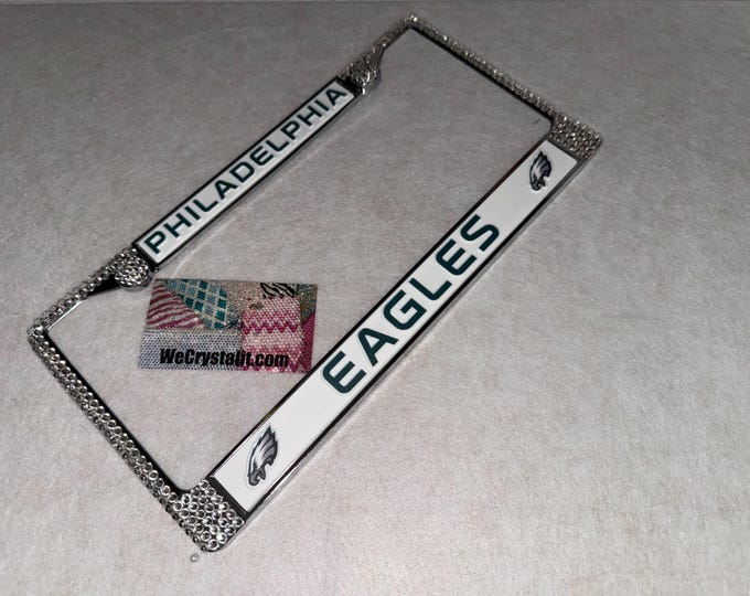 Eagles License Crystal Philadelphia Sport on Silver Frame Sparkle Auto Bling Rhinestone Plate Frame with Swarovski Element by WeCrystalIt