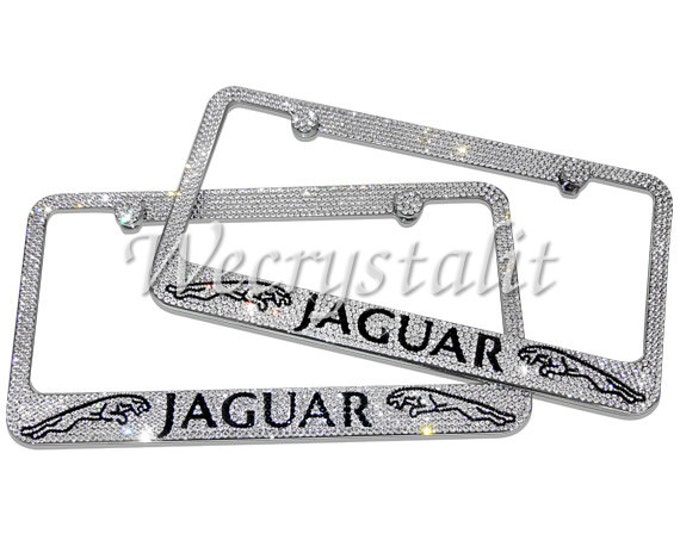 Set 2 Jaguar Swarovski Crystal Sparkle Auto Bling Rhinestone License Plate Frame Made with Swarovski Elements Made by WeCrystalIt