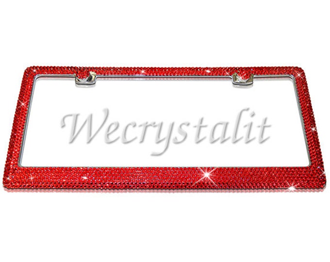 lt Siam Red 16ss Diamond on Silver Frame Crystal Auto Bling Rhinestone  License Plate Frame with Swarovski Elements Made by WeCrystalIt