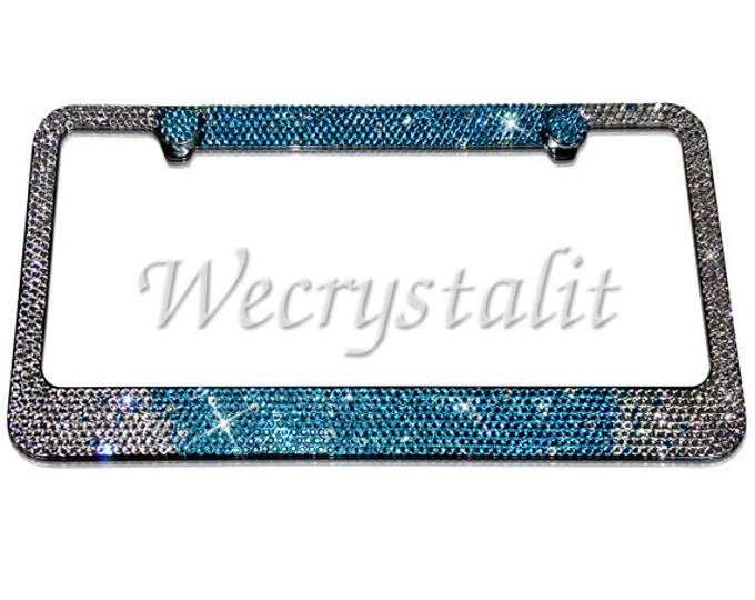 Aquamarine Crystal Sparkle Auto Bling Rhinestone License Plate Frame with Swarovski Elements Made by WeCrystalIt