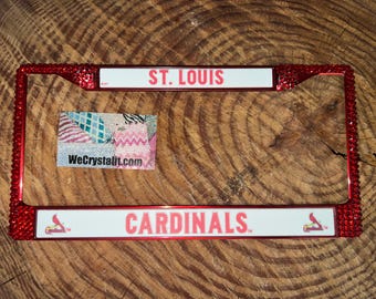 St Louis Cardinals License Crystal Sport on Red Frame Sparkle Auto Bling Rhinestone Plate Frame with Swarovski Element by WeCrystalIt