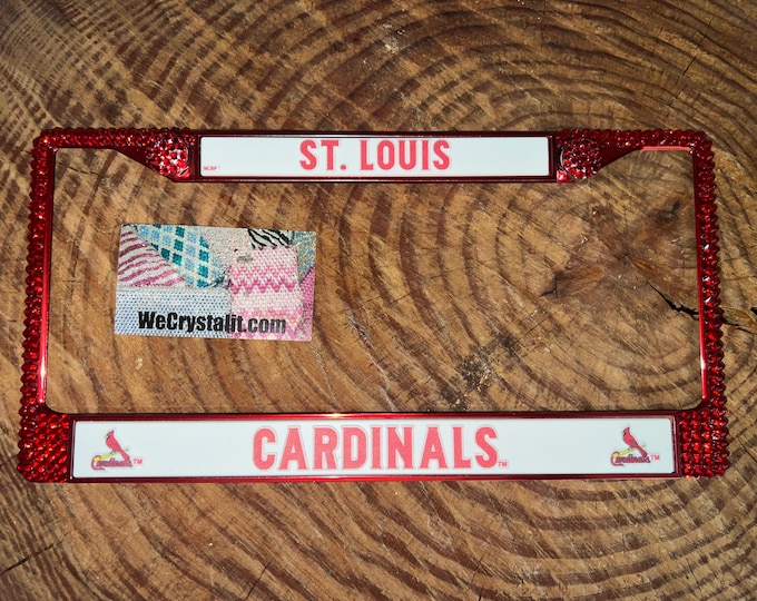 St Louis Cardinals License Crystal Sport on Red Frame Sparkle Auto Bling Rhinestone Plate Frame with Swarovski Element by WeCrystalIt