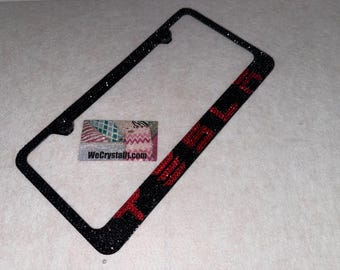 Tesla Black Red Crystal Sparkle Auto Bling Rhinestone  License Plate Frame made with Swarovski Elements Made by WeCrystalIt