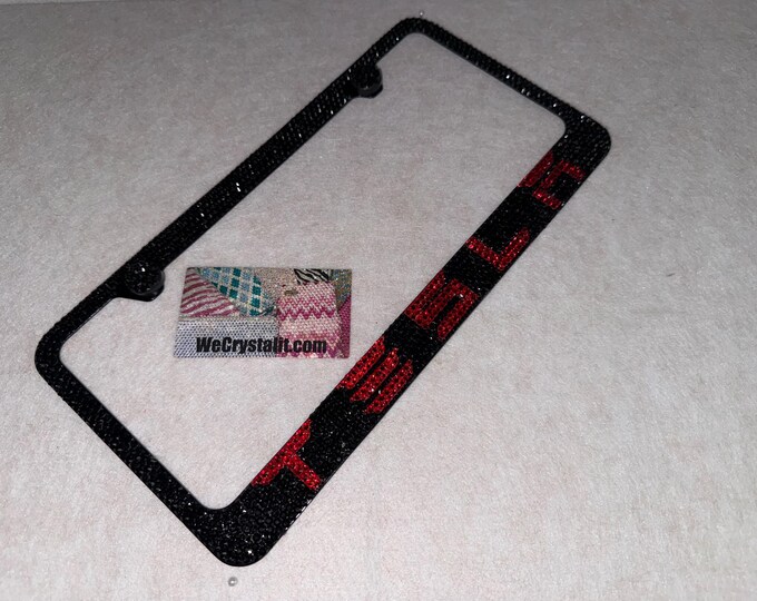 Tesla Black Red Crystal Sparkle Auto Bling Rhinestone  License Plate Frame made with Swarovski Elements Made by WeCrystalIt