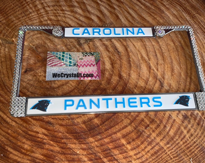 Carolina Panthers License Crystal Sport Silver Frame Sparkle Auto Bling Rhinestone Plate Frame with Swarovski Elements Made by WeCrys