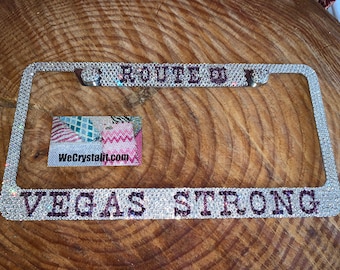Route 91 Vegas Strong Crystal Sparkle Auto Bling Rhinestone  License Plate Frame with Swarovski Elements Made by WeCrystalIt