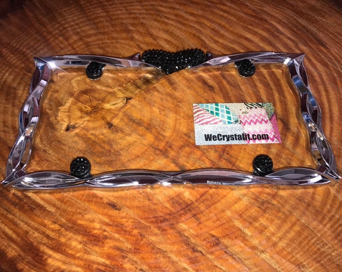 Black jet Rocker Heart Crystal Sparkle Auto Bling Rhinestone  License Plate Frame with Swarovski Elements Made by WeCrystalIt