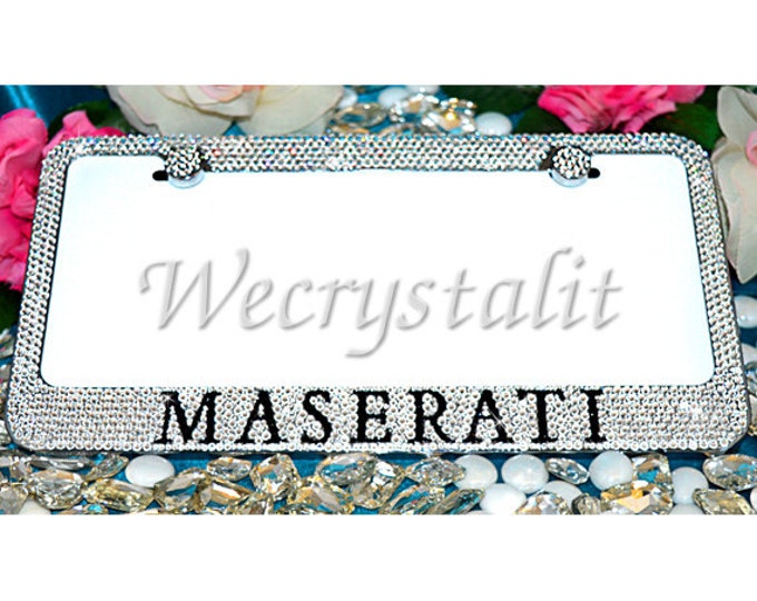 Maserati Clear Crystal Sparkle Auto Bling Rhinestone  License Plate Frame with Swarovski Elements Made by WeCrystalIt
